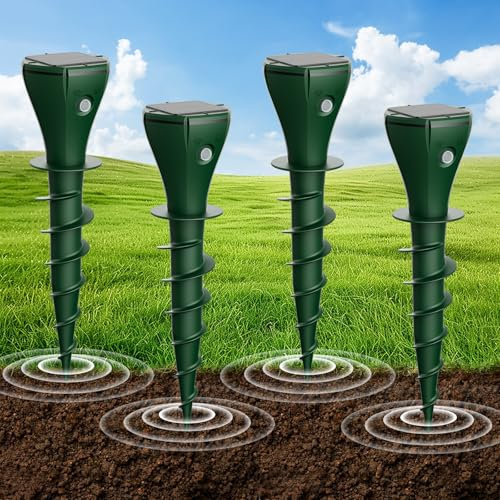 Shiptree 4er Set Maulwurf Vertreiber Solar, Wühlmausschreck Maulwurfschreck für Vertreibung von Maulwürfen, Erdhörnchen, Wühlmäusen aus Gärten, Wasserdicht IP65