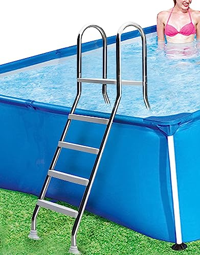 Scala per piscina resistente, capacità 226,8 kg, design a 4 gradini in acciaio inox per piscine fuori terra, a doppio lato, gradini rimovibili per piscine profonde da 132 cm