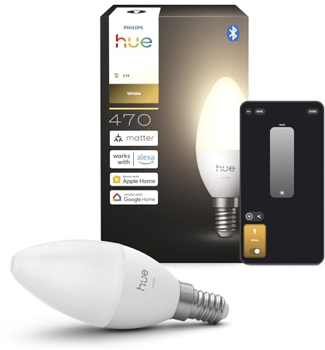 Philips Hue Smart LED-lampa Kronljus, B39, E14, 1-pack, Varmvitt Ljus 2 700 K, 470 lm, Låg Dimring, Alexa, Google Home, Apple Home