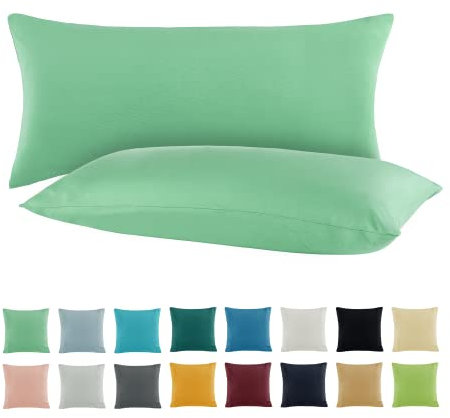 SHC by BaSaTex 2er Pack Jersey Kissenbezüge Kissenhüllen | Kopfkissenbezug aus 100% Baumwolle | 40x60 cm Nackenkissen Bezug | Farbe Jade Mint Grün
