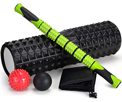 Odoland Faszienrolle Faszien Set 5 in 1 mit Foam Roller (45 x 14cm) Schaumstoffrolle Massageroller Stab Massagebälle für Faszientraining von Muskeln und Entlastung Muskelkate