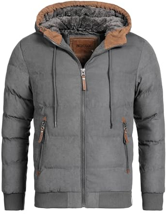 Indicode Herren Adeline Winterjacke m. Kapuze (Teddyfutter) |Steppjacke Herrenjacke Dk Grey, L