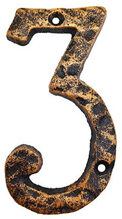 Numéros de maison de 15,2 cm - Numéro d'adresse de maison rustique en fonte - Aspect martelé unique avec finition irrégulière en laiton antique, numéro 3