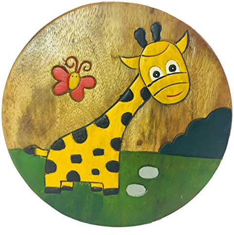 My Family House Children Wooden Stool with Giraffe Pattern - Strong and Sturdy - H26 cm x W26 cm x D26 cm