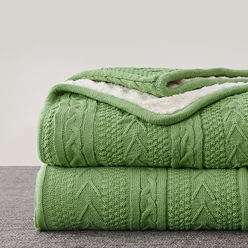 Longhui bedding Sage Green 127 x 160 cm Acrylic Cable Knit Sherpa Throw Blanket - Thick Soft Large Cozy Sage Green Knitted Fleece Blanket for Couch Sofa Bed - Large Blanket for All Seasons