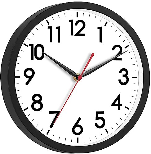 AKCISOT 12 Inch Wall Clock Silent Non-Ticking Modern Wall Clocks Battery Operated - Analog Classic Clock for Office, Home, Bathroom, Kitchen, Bedroom, School, Living Room(Black)