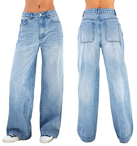 Jeans larghi da donna Jeans a vita alta a gamba larga Jeans Y2K Pantaloni larghi in denim svasato Pantaloni streetwear da ragazza E-Girl Jeans da donna