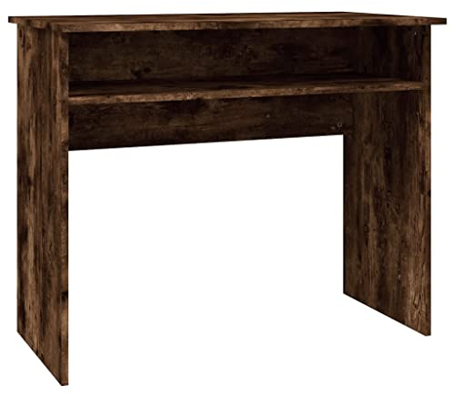 vidaXL Escritorio Estudio Trabajo Mesa para Ordenador Almacenamiento Estantes Oficina Mueble Madera Contrachapada Color Roble Ahumado