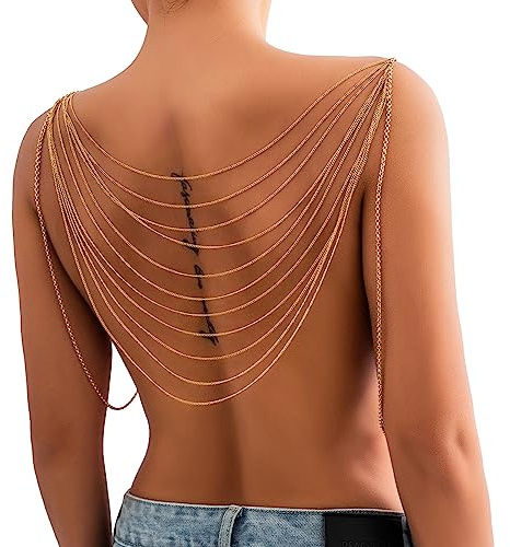 Summer Multi-Layer Harness Chest Chain with Metal Tassels - Shoulder & Back Body Chain Bikini Beach Bra Bridal Wedding Backdrop Necklace - Women's Jewelry