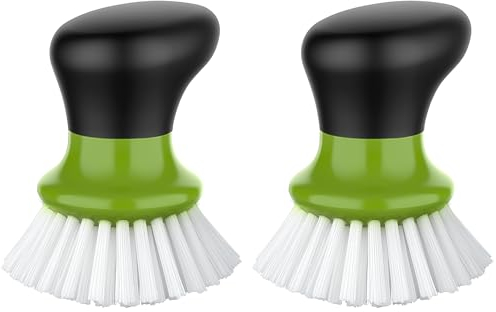 MR.SIGA Palm Dish Brush with Ergonomic Handle, Kitchen Brush for Pot Pan Plate Sink Cleaning, Green, Pack of 2