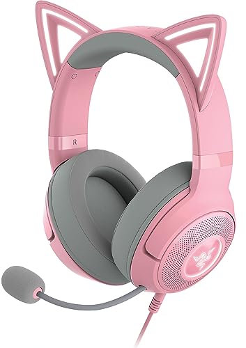 Razer Kraken Kitty V2 - Wired RGB Headset with Kitty Ears (Stream-Reactive Lighting, HyperClear Cardioid Mic, TriForce 40mm Drivers, 7.1 Surround Sound) Quartz Pink (Renewed)