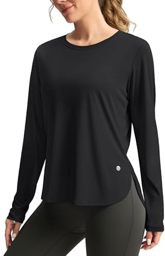 Women's Sun Shirts UPF 50+ Long Sleeve UV Protection Shirt Lightweight Quick Dry Workout Hiking Tops for Women(Black,L)