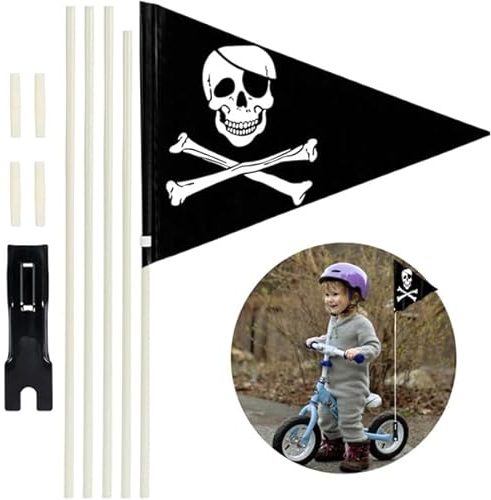 Fahrradfahne für Kinder Fahrradwimpel Pirat 150cm Kinderfahrrad Sicherheitswimpel Fahrrad Fahne Kinder Wimpel Schwarz mit Befestigungswinkel für Kinderfahrrad