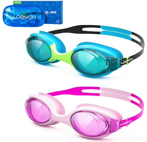 Lobyoh Lunettes de Natation pour Enfants, 2 Pièces de Lunettes de Natation pour les Enfants en bas âge, Anti-buée Pas de Fuite Vision Claire Lunettes de Piscine pour les 3-12 Ans