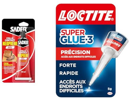 Sader Colle Contact Néoprène Gel – Colle Extra Forte Tous Matériaux – Prise Immédiate & Loctite Super Glue-3 | Précision – Colle forte pour réparations précises – Colle liquide