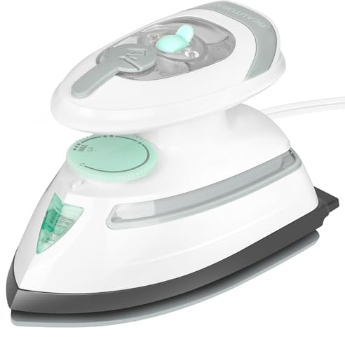 BEAUTURAL Mini Travel Steam Iron for Clothes with Dual Voltage, Temperature Control, Non-Stick Soleplate and Cord Storage, Ideal for Sewing, Quilting and Handcraft