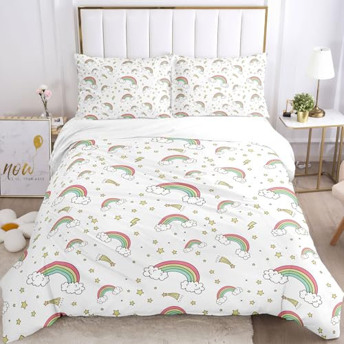 JLCZBT Juego de ropa de cama infantil infantil de 135 x 200 cm, diseño de estrellas, luna, nubes y corazones, color rosa (A-3, 135 x 200 cm)