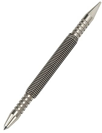 Spring Loaded Centre Punch, Dual Head Spring Hole Punch Carbon Steel Hammerless Double Ended Prick Punch Center Punch Wood Metal Glass 3/16in and 1/16in Head Size