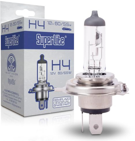 Lampadina alogena Superlite H4 12V 60/55W Per i fari principali della gamma Night Vision. Omologazione E1 R37/03, certificazione RoHs e CE. Durata e luminosità eccezionali.