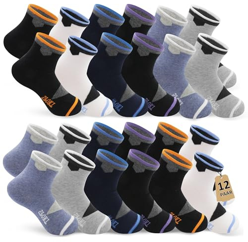 Geyuwoz 12 paires de Chaussettes Enfant de sport Chaussettes Garçon 35-38 en Coton Coloré pour enfants