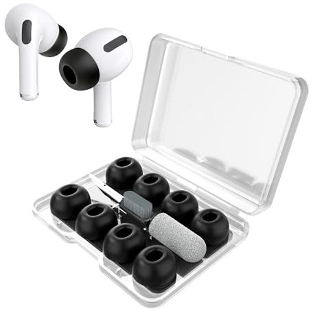 YISH Almohadillas para AirPods Pro/Pro 2：4 Paia Almohadillas Auriculares con Orificio Reducción de Ruido, Estuche Portátil y Bolígrafo de Limpieza, Sonido Comodidad (XS/S/M/L) (Negro)
