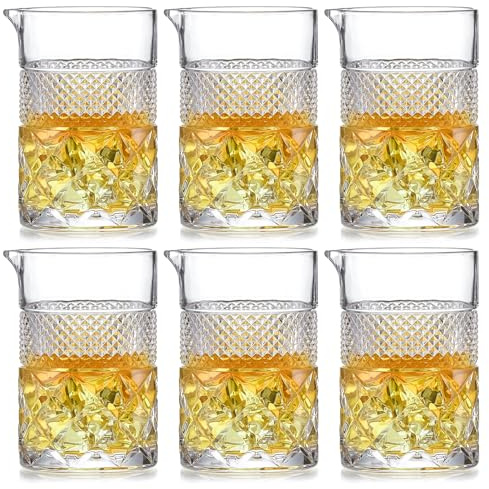 6-Pack Cocktail Mixing Glass - 21oz Lead-Free Hand Blown Barware with Professional Bartender Kit - for Martini, Manhattan, Old Fashioned - Premium Home Bar Gift for Wedding Anniversary Birthday