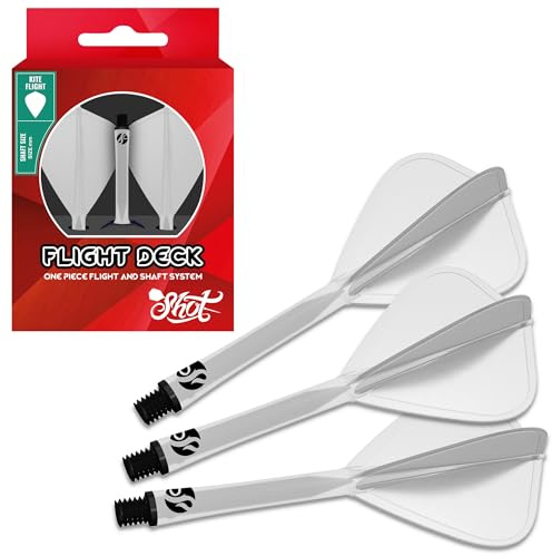 Shot! Darts Flight Deck One Piece Dart Flight and Shaft System, Reduced Deflections, Kite Shaped Flight (350 Micron) Available in Set of 3 (Clear, Inbetween)