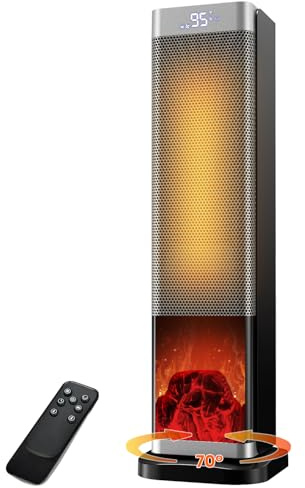 Space Heaters for Indoor Use, 1500W PTC Ceramic Electric Heater with Thermostat, Room Temperature Display, 70° Oscillation, Remote Control, 12H Timer, Quiet Portable Heater for Office Bedroom