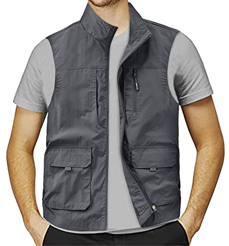 Generisch Neoprene tute bambini campo pesca gilet con tasche gilet lana uomo, grigio., M