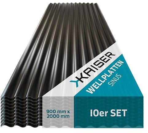 KAISER plastic® 10er Set Wellplatte | Xtra Strong | C-Struktur und schwarz | 1,2mm Stärke | Sinus 76/18 | 90 x 200 cm | Made In Germany