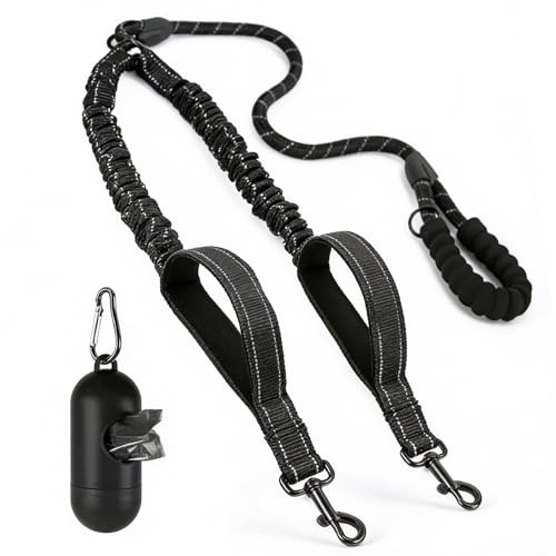 Qwrqwr Double Dog Lead for Walking 2 Dogs No Tangle Dual Retractable Leads for Puppy with safety handle 360° Tangle-free Thickened Reflective Leash for Two Point Control Pets