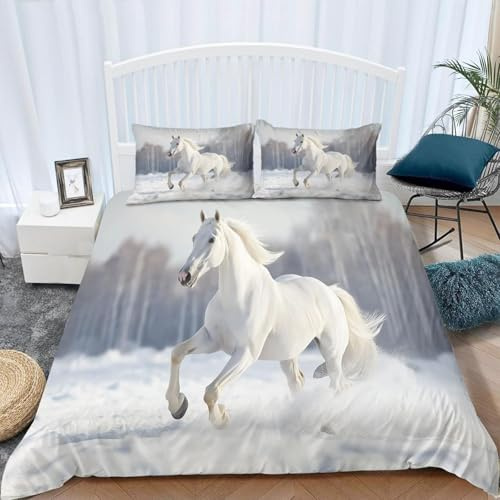 Copripiumino Singolo Cavallo Traspirante in Microfibra Set di Biancheria da Letto Cavallo Animale con Cerniera 3D Copripiumino 155x220 e 2 Federe b.4604