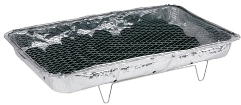 alpina Engångsgrill med kol – grill redo att användas direkt med grillgaller – bärbar grill för camping och picknick – engångsgrill med brinntid på upp till 1,5 timmar – 48 x 31 x 6 cm