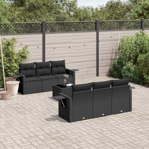 GeenYuu Juego de muebles de jardín con cojines de ratán sintético de color negro, para terraza, balcón y jardín, con mesa y grupo de asientos de ratán, incluye cojín, plegable