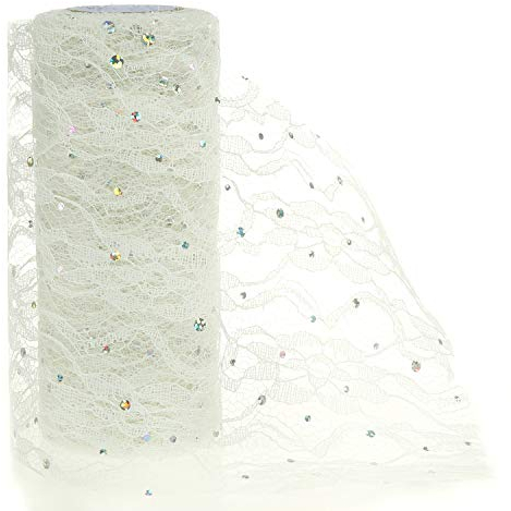 TsunNee 15cm x 9.1m Runner in pizzo, fascia per sedia, materiale tutù, fiocco in pizzo, per decorazioni da tavolo sedia da sposa, lustrino, crema