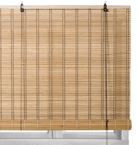 LOLAhome - Estor Enrollable de Bambú Color Natural de 160 x 180 cm. Persiana de Estilo rústico para Dar Sombra, Protección Solar y Escurecer Puertas o Ventanas