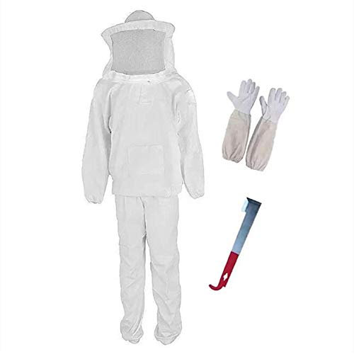Professional Beekeeper Suit Outfit, Beekeeping Suit Protective with Veil Hood for Bee Keepers Include Protective Jacket Pants Gloves Scraper