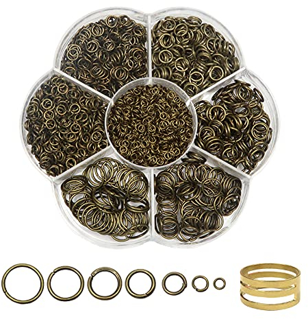 TOAOB 2300 Stück Alte Bronze Jump Ringe Spaltringe 3mm bis 10mm Metall Kettenringe Biegeringe mit Öffner für Halsketten Armband DIY Schmuckherstellung