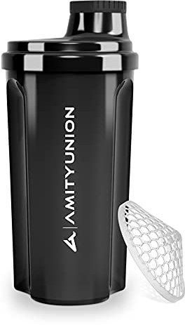 AMITYUNION Coctelera de proteínas 700 ml Heaven a prueba de fugas, sin BPA con tamiz y escala que se pueden hacer clic para batidos cremosos de suero, mezclador de proteínas, original en Negro