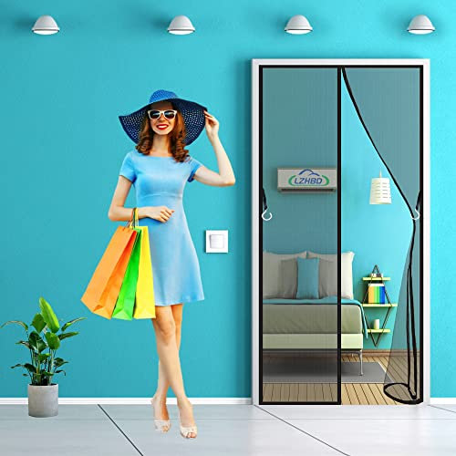 Moustiquaire Fenetre Porte - 115x185 cm - Rideau Anti Mouche Insectes Aimantée - Moustiquaire magnetique pour Chambre Jardin - Noir