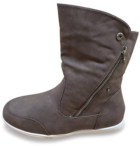 Pogolino Damen Stiefeletten warm gefüttert - Stiefel Boots mit Reißverschluss - Schuhe Winter Schneeschuhe Outdoor Women - ST854 Braun 39