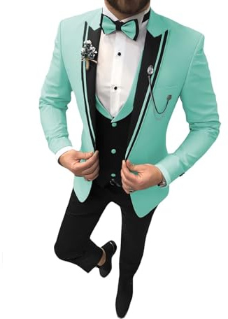 SUZHIMO Wedding Mint Green Suits for Men Slim Fit 3 Piece Men Suits Groom Prom Tuxedo Suit Jacket Pants Vest, XXL