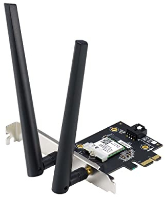 ASUS PCE-AXE5400 WiFi6 6E PCI-E Adapter with 2 External Antennas. Supporting 6GHz Band, 160MHz, Bluetooth 5.2, WPA3 Network Security, OFDMA and MU-MIMO