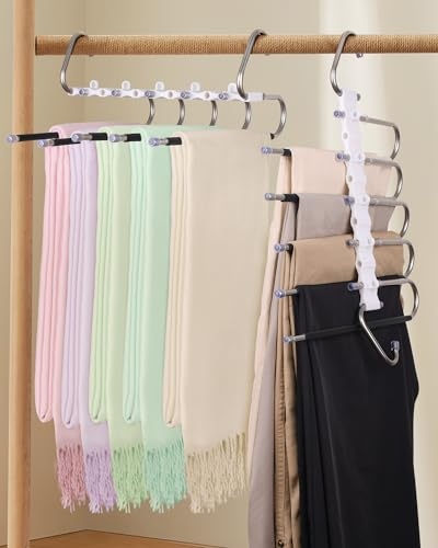 HUALIANG 2 Stück Hosenbügel Kleiderbügel Platzsparend,5 Etagen Faltbare hosenbügel kleiderbügel Hosen rutschfest mit Haken und Clips,Multi Bügel für Jeans,Kleidung,Schals, Handtücher(Schwarz)