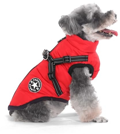Aywoja Dog Coat with Harness Waterproof Coat Easy to put on and take off Winter Warm Clothes Dog Jacket