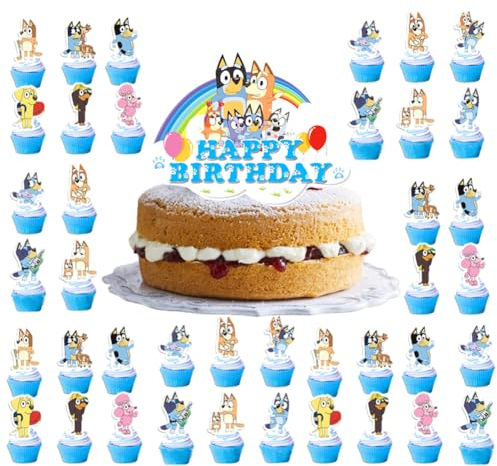 MGKEOUF 25-Piece Blue Dog Cake Topper Set - Birthday Party Supplies