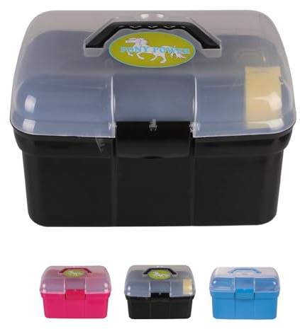 NETPROSHOP Putzbox mit verschiedenen Bürsten in passenden Farben ca.29x19x20cm Pferdepflege, Farbe:Schwarz