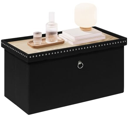 Bonlife Banco con Espacio de Almacenamiento, Baúl Plegable, Caja de Almacenamiento, Reposapiés, Rectangular, para Pasillo, Salón y Dormitorio, Negro, 80x40x40 cm