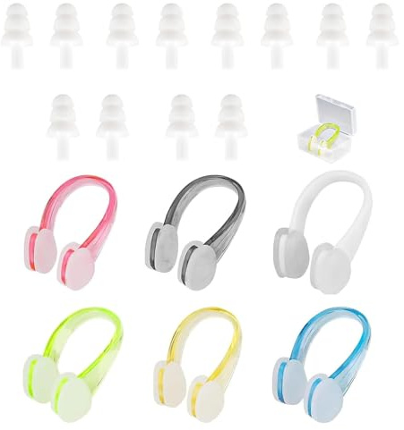 SHYSBV 6 Stück Nasenklammer Schwimmen, Anti-Rutsch Nasenklammer, mit 12 Ohrstöpseln, für Kinder/Erwachsene, Schwimmen Anfänger & Profis, Freitaucher, Unisex, Universel
