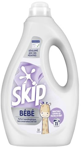 Skip - Lessive Bébé - Respect des Peaux Sensibles - Développée par des Pédiatres - Parfum Hypoallergénique - Sans conservateurs MIT-BIT - Certifiée ECARF - 35 Lavages